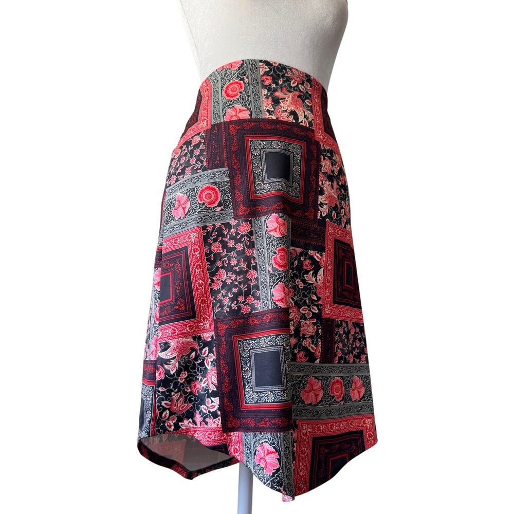 Vintage Y2K Charlotte Russe Patchwork Print Asymmetrical Knee Length Skirt